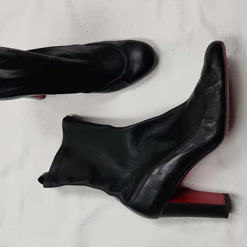 Christian Louboutin Black Leather Ankle Booties with Red Soles